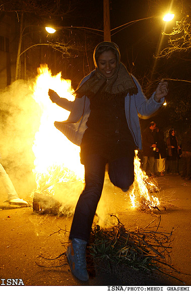 Iranian Youth Celebrate the Ancient Chaharshanbeh Suri Fire Festival in Tehran despite ban by the Government, Red Wednesday or Fire Wednesday is celebrated Tuesday Eve of last ednesday of the Persian year
