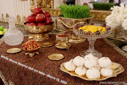 United States of America President George Bush and Laura Bush celebrate Nowruz in White House on March 19, 2008 by setting up a Traditiona Persian New Year Spread called Haft Sin