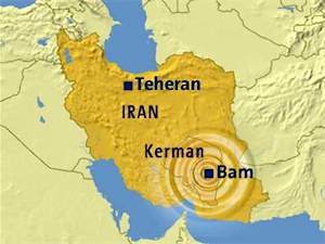 Map of Iran showing location of Bam Earthquake of December 26, 2003