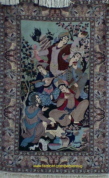 A Silk Persian Rug Depicting Poetic Celebration of Life - From a Private collection in Jounieh Lebanon